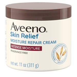 aveeno skin relief intense moisture repair body cream with triple oat & shea butter formula, helps relieve & restore extra-dry skin with long-lasting moisture, fragrance-free, 11 oz