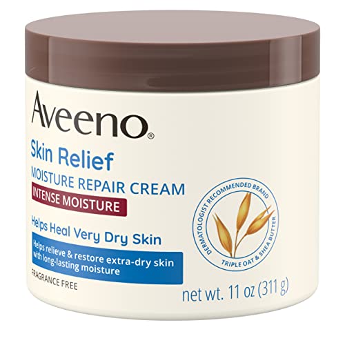 Aveeno Skin Relief Intense Moisture Repair Body Cream with Triple Oat & Shea Butter Formula, Helps Relieve & Restore Extra-Dry Skin with Long-Lasting Moisture, Fragrance-Free, 11 oz