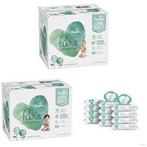 pampers bundle – pure disposable baby diapers sizes 2, 186 count & 3, 168 count with pampers sensitive water-based baby wipes, 12 pop-top and refill combo packs, 864 count