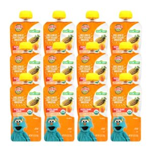 earth’s best organic kids snacks, sesame street toddler snacks, organic fruit yogurt smoothie for toddlers 2 years and older, pineapple orange banana, 4.2 oz resealable pouch (pack of 12)