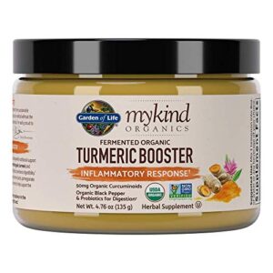 garden of life mykind organics turmeric booster inflammatory response powder – 30 servings, 50mg curcumin (95% curcuminoids) & probiotics, organic non-gmo vegan & gluten free herbal supplements