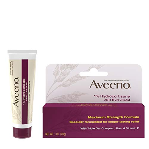 Aveeno Maximum Strength 1% Hydrocortisone Anti-Itch Cream with Pure Oat Essence, Triple Oat Complex, Aloe & Vitamin E, for Itch, Rash & Redness Relief, 1 oz Pack of 2