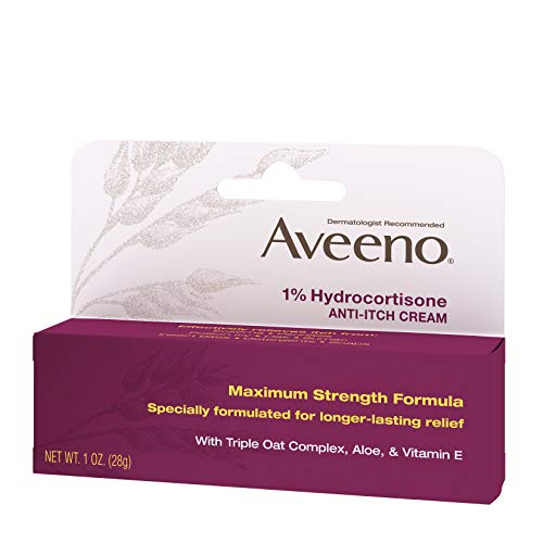 Aveeno Maximum Strength 1% Hydrocortisone Anti-Itch Cream with Pure Oat Essence, Triple Oat Complex, Aloe & Vitamin E, for Itch, Rash & Redness Relief, 1 oz Pack of 2