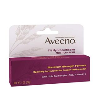 Aveeno Maximum Strength 1% Hydrocortisone Anti-Itch Cream with Pure Oat Essence, Triple Oat Complex, Aloe & Vitamin E, for Itch, Rash & Redness Relief, 1 oz Pack of 2