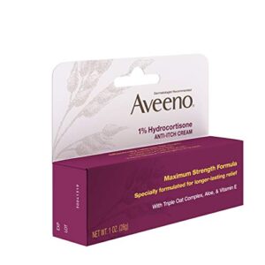 Aveeno Maximum Strength 1% Hydrocortisone Anti-Itch Cream with Pure Oat Essence, Triple Oat Complex, Aloe & Vitamin E, for Itch, Rash & Redness Relief, 1 oz Pack of 2