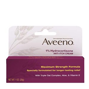 Aveeno Maximum Strength 1% Hydrocortisone Anti-Itch Cream with Pure Oat Essence, Triple Oat Complex, Aloe & Vitamin E, for Itch, Rash & Redness Relief, 1 oz Pack of 2