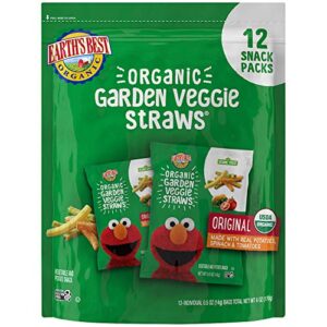 earth’s best organic kids snacks, sesame street toddler snacks, organic garden veggie straws for toddlers 2 years and older, original, multipack, .5 oz bags, 12 count