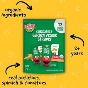 Earth's Best Organic Kids Snacks, Sesame Street Toddler Snacks, Organic Garden Veggie Straws for Toddlers 2 Years and Older, Original, Multipack, .5 oz Bags, 12 Count