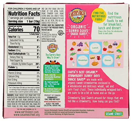 Earth's Best Organic Sunny Days Snack Bars, Strawberry, 8 Count