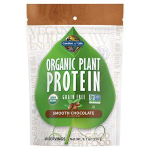 Garden of Life Organic Plant Protein Smooth Chocolate Powder, 10 Servings - Vegan, Grain Free & Gluten Free Plant Based Protein Shake with 1 Billion CFU Probiotics & Enzymes, 15 g Protein, 9.7 Oz
