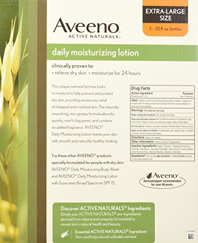 Aveeno Active Naturals Daily Moisturizing Lotion, New 2 Pack Of 20 Fl Ounce Pump, 1 Fl Ounce