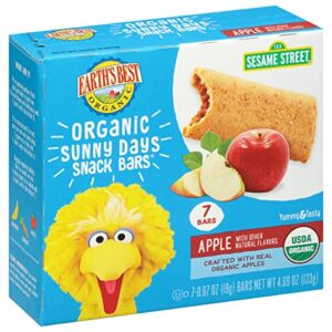 earth’s best organic kids snacks, sesame street toddler snacks, organic sunny days snack bars for toddlers 2 years and older, apple with other natural flavors, 7 bars