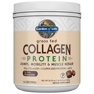 garden of life grass fed collagen protein powder – chocolate, 14 servings, collagen powder for joints mobility muscle repair, collagen peptides super seeds coconut mcts, keto collagen supplements