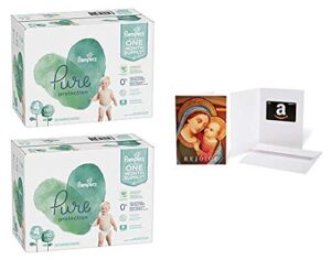 size 4, 150 count – pampers pure disposable baby diapers, hypoallergenic and fragrance free protection (2 qty) with amazon.com $20 gift card in a greeting card (madonna with child design)