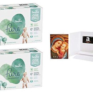 Size 4, 150 Count - Pampers Pure Disposable Baby Diapers, Hypoallergenic and Fragrance Free Protection (2 Qty) with Amazon.com $20 Gift Card in a Greeting Card (Madonna with Child Design)