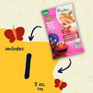 Earth's Best Organic Kids Snacks, Sesame Street Toddler Snacks, Organic PB&J Bites for Toddlers 2 Years and Older, Peanut Butter and Strawberry Flavored with Other Natural Flavors, 3 oz Bag