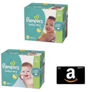 diapers size 3, 210 count – with diapers size 4, 186 count – and amazon.com $20 gift card in a greeting card (madonna with child design)
