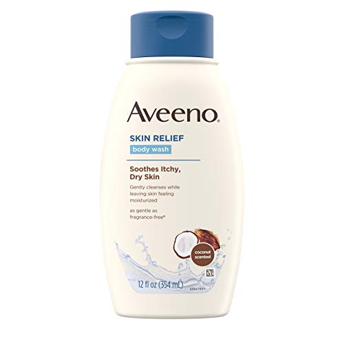 Aveeno Skin Relief Body Wash with Coconut Scent & Soothing Oat, Gentle Soap-Free Body Cleanser for Dry, Itchy & Sensitive Skin, Dye-Free & Allergy-Tested, 12 fl. oz