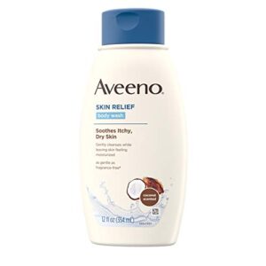 Aveeno Skin Relief Body Wash with Coconut Scent & Soothing Oat, Gentle Soap-Free Body Cleanser for Dry, Itchy & Sensitive Skin, Dye-Free & Allergy-Tested, 12 fl. oz