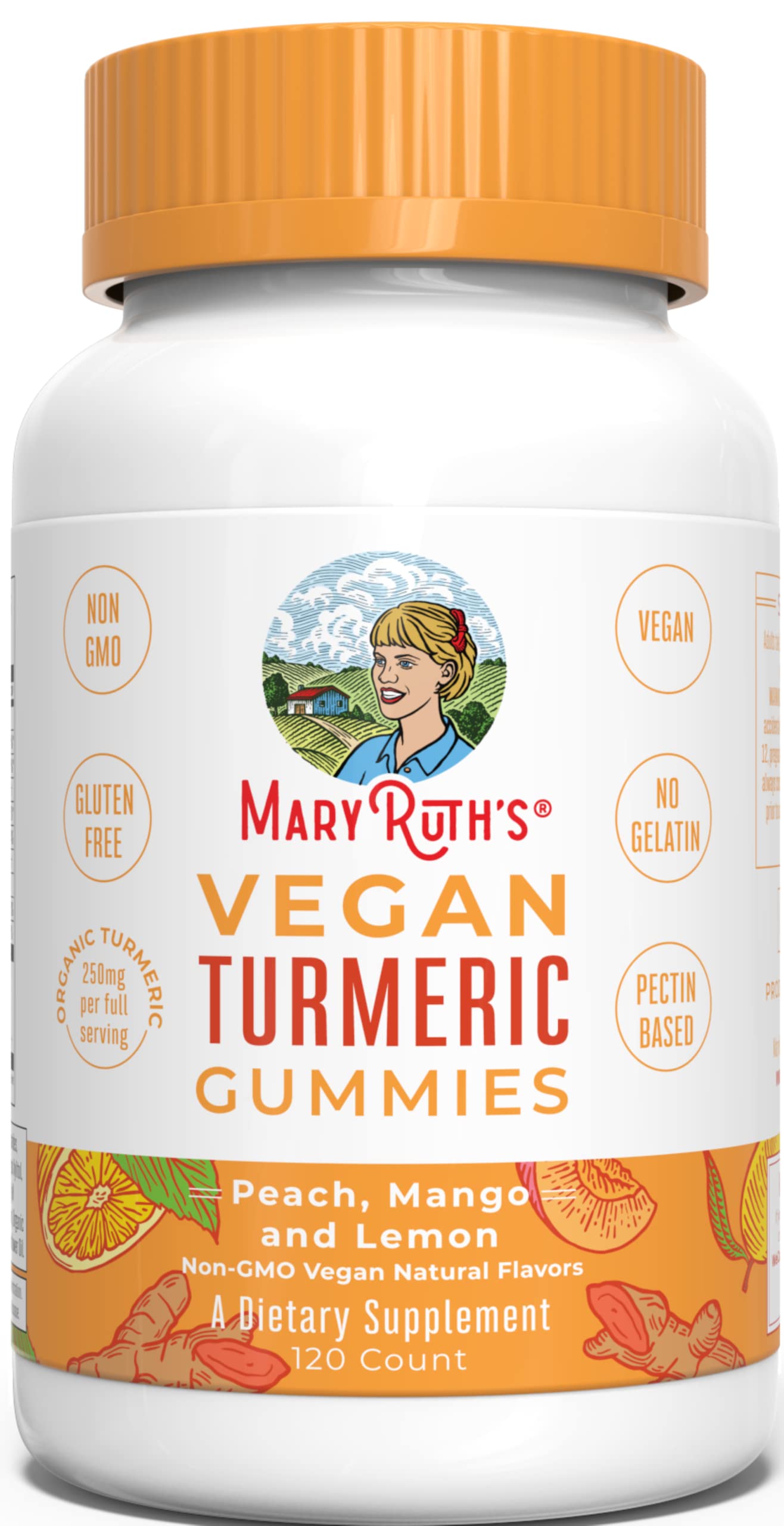 MaryRuth Organics Turmeric Gummies | Organic Turmeric Curcumin Extract | Chewable Turmeric Supplement | Vegan, Non-GMO, Gluten Free | Peach, Mango & Lemon Flavor | 250 mg per Serving | 120 Count