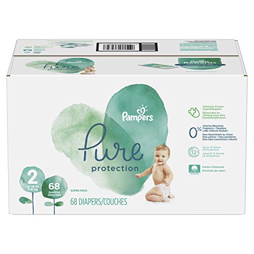 Diapers Size 2, 68 Count - Pampers Pure Protection Disposable Baby Diapers, Hypoallergenic and Unscented Protection, Super Pack (Old Version)