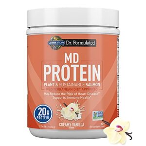 Garden of Life Norwegian Salmon & Vanilla Plant Based Protein with Pea & Fava Plus Immune Support with Probiotics for Digestion & Immunity – Dr Formulated MD – Non GMO, Carbon Neutral, 14 Servings