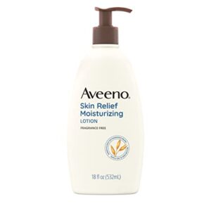 aveeno skin relief moisturizing lotion for very dry skin with soothing triple oat & shea butter formula, dimethicone skin protectant helps heal itchy, dry skin, fragrance-free, 18 fl. oz