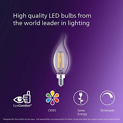 PHILIPS LED Ultra Definition Dimmable, Eye Comfort Technology, Soft White 2700K BA11, E12 Base with E26 Adapter, Clear Glass Light Bulb, 700 Lumen, 6.6W=75W, T20 Certified, 3-Pack (564492)