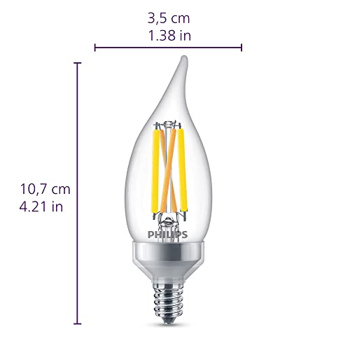 PHILIPS LED Ultra Definition Dimmable, Eye Comfort Technology, Soft White 2700K BA11, E12 Base with E26 Adapter, Clear Glass Light Bulb, 700 Lumen, 6.6W=75W, T20 Certified, 3-Pack (564492)