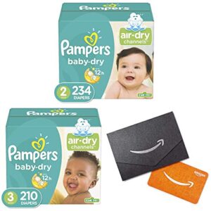 diapers size 2, 234 count – pampers baby dry disposable baby diapers with diapers size 3, 210 count and amazon.com gift card in a mini envelope