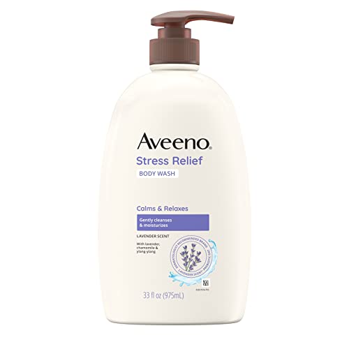 Aveeno Stress Relief Body Wash with Soothing Oat, Gently Cleanses and Moisturizes with Lavender Scent, Chamomile & Ylang-Ylang Essential Oils, Dye-Free & Soap-Free Calming Body Wash, 33 fl. oz