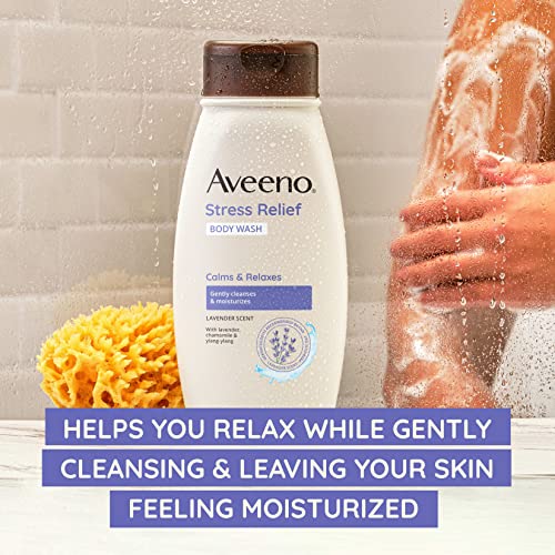 Aveeno Stress Relief Body Wash with Soothing Oat, Gently Cleanses and Moisturizes with Lavender Scent, Chamomile & Ylang-Ylang Essential Oils, Dye-Free & Soap-Free Calming Body Wash, 33 fl. oz