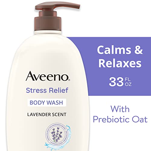 Aveeno Stress Relief Body Wash with Soothing Oat, Gently Cleanses and Moisturizes with Lavender Scent, Chamomile & Ylang-Ylang Essential Oils, Dye-Free & Soap-Free Calming Body Wash, 33 fl. oz