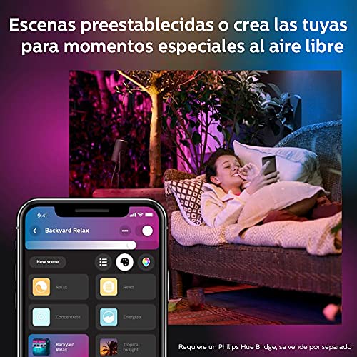 Philips Hue Lily White & Color Outdoor Spot Light Base kit (Hue Hub Required), 3 Spot Lights with Power Supply + Mount, Works with Alexa, HomeKit & Google Assistant