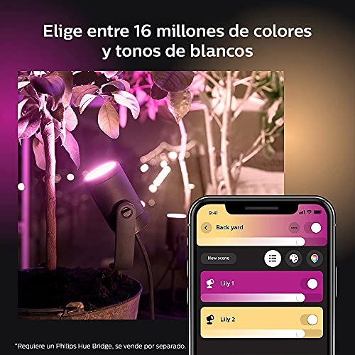 Philips Hue Lily White & Color Outdoor Spot Light Base kit (Hue Hub Required), 3 Spot Lights with Power Supply + Mount, Works with Alexa, HomeKit & Google Assistant