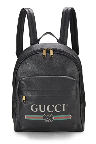 Gucci, Pre-Loved Black Leather Logo Print Backpack Medium, Black