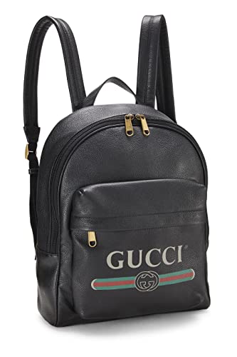 Gucci, Pre-Loved Black Leather Logo Print Backpack Medium, Black