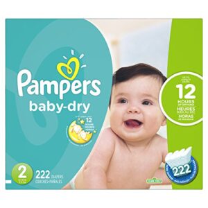 pampers baby-dry disposable diapers size 2, 222 count, economy pack plus