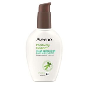 aveeno clear complexion salicylic acid acne-fighting daily face moisturizer for breakout-prone skin & uneven tone, total soy complex, oil-free, hypoallergenic & non-comedogenic, 4 fl. oz