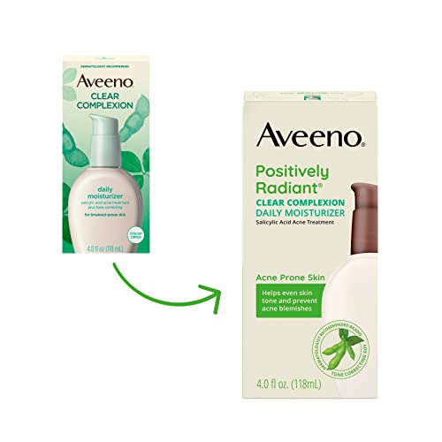 Aveeno Clear Complexion Salicylic Acid Acne-Fighting Daily Face Moisturizer for Breakout-Prone Skin & Uneven Tone, Total Soy Complex, Oil-Free, Hypoallergenic & Non-Comedogenic, 4 fl. oz