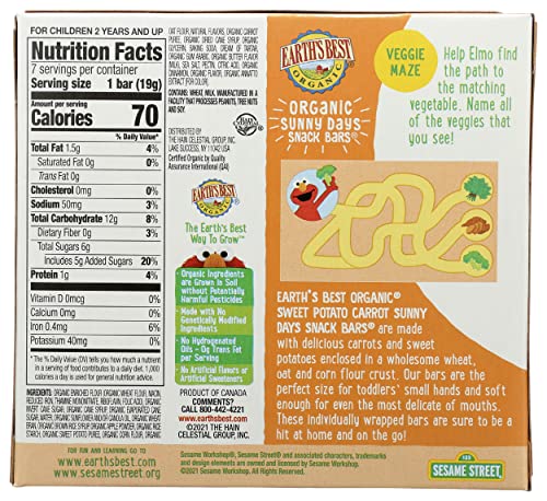 EARTHS BEST Organic Swt Pto Crrt Snny Day Bars, 0.67 Ounce (Pack of 7)