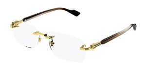 gucci gg1221o 002 gold rectangular men’s eyeglasses
