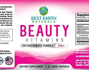 Best Earth Naturals Beauty Vitamins Phytoceramide Pills - Skin Hydrating Support Supplement with Alpha Lipoic Acid and More to Help Promote Hydrated Skin - 30 Count