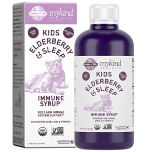 Garden of Life Elderberry Immune Support for Kids with Zinc, Vitamin C - mykind Organics Kids Elderberry & Sleep Immune Syrup Liquid, Bedtime Herbs for Children, No Alcohol, No Added Sugar, 3.92 fl oz