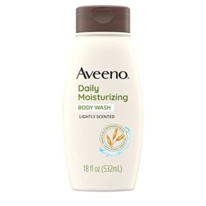 aveeno daily moisturizing body wash for dry & sensitive skin, hydrating oat body wash nourishes dry skin with moisture, soothing prebiotic oat & rich emollients, light fragrance, 18 fl. oz