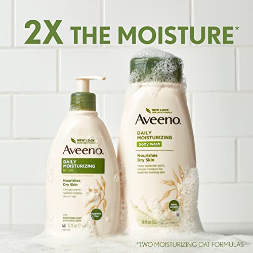 Aveeno Daily Moisturizing Body Wash for Dry & Sensitive Skin, Hydrating Oat Body Wash Nourishes Dry Skin With Moisture, Soothing Prebiotic Oat & Rich Emollients, Light Fragrance, 18 fl. oz