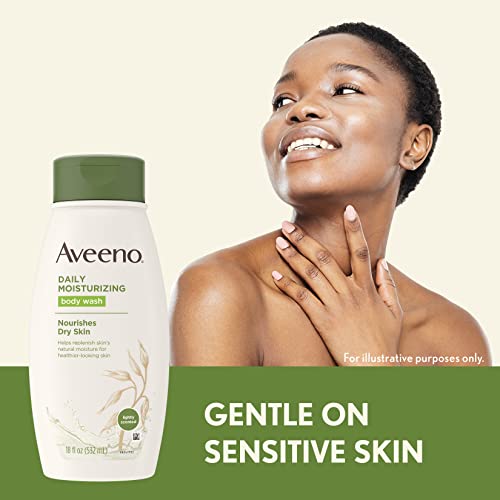 Aveeno Daily Moisturizing Body Wash for Dry & Sensitive Skin, Hydrating Oat Body Wash Nourishes Dry Skin With Moisture, Soothing Prebiotic Oat & Rich Emollients, Light Fragrance, 18 fl. oz