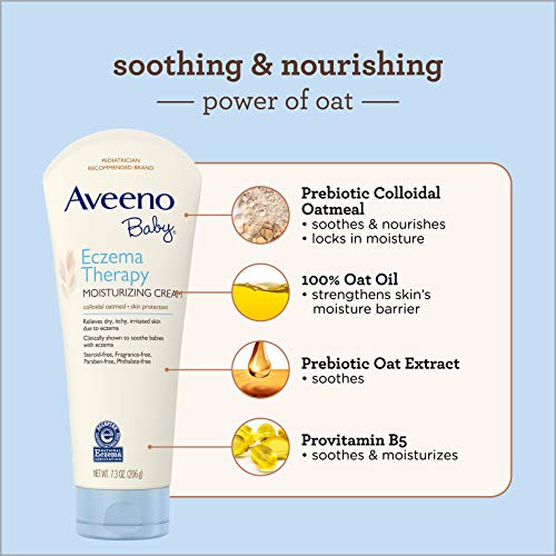 Aveeno Baby Eczema Therapy Moisturizing Cream, Natural Colloidal Oatmeal & Vitamin B5, Baby Eczema Cream for Dry, Itchy, Irritated Skin Due to Eczema, Paraben- & Steroid-Free, 12 fl. oz