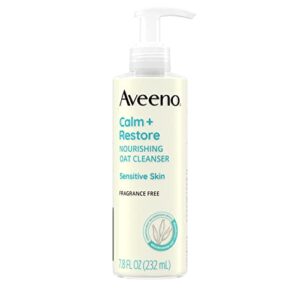 aveeno calm + restore triple oat hydrating face serum for sensitive skin, gentle and lightweight facial serum to smooth and fortify skin, hypoallergenic, fragrance- and paraben-free, 1 fl. oz
