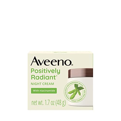 Aveeno Positively Radiant Intensive Moisturizing Night Cream with Total Soy Complex & Vitamin B3, Oil-Free, Non-Greasy, Hypoallergenic & Non-Comedogenic, 1.7 oz